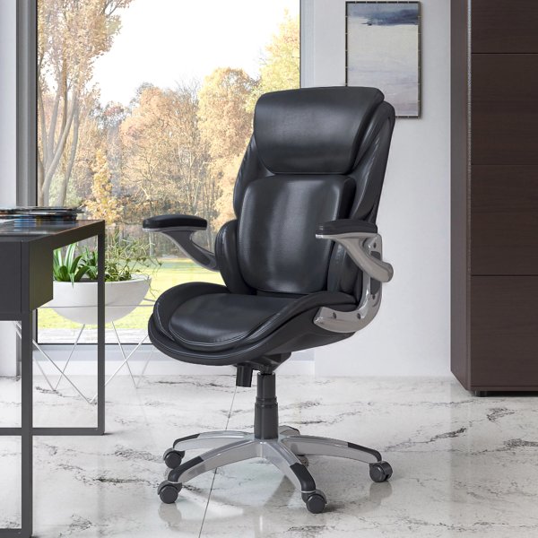 3-D Active Back Big & Tall Office Managers Chair with Memory Foam Seat, Black Bonded Leather