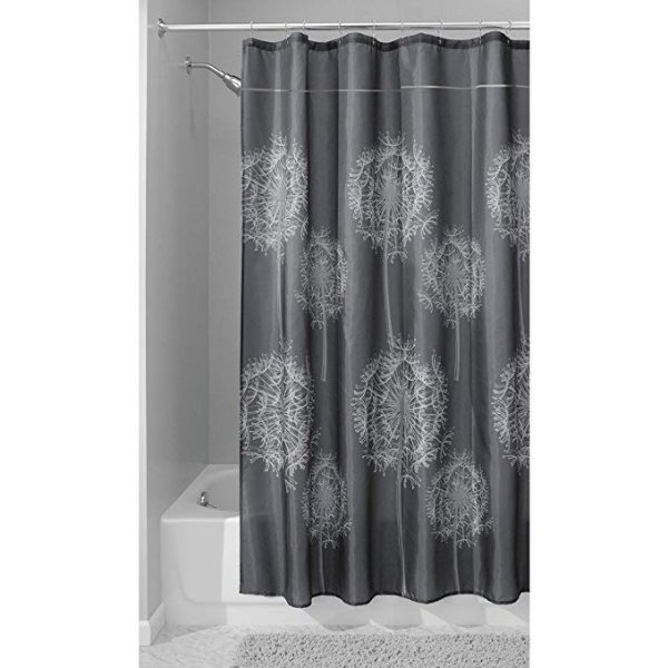 InterDesign Dandelion Fabric Shower Curtain, 72 x 72, Charcoal