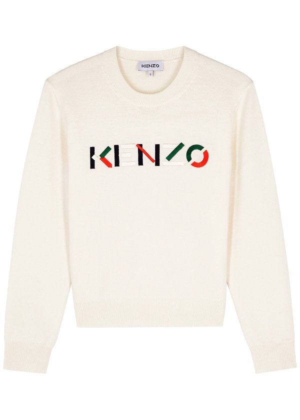 Ivory logo-embroidered wool jumper