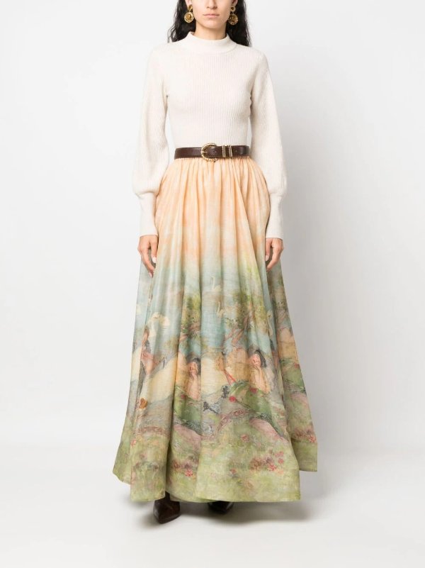 Luminosity painterly-print maxi skirt