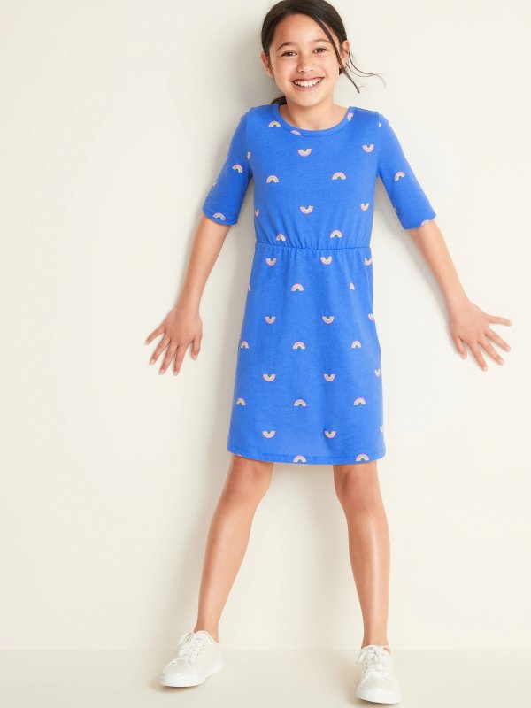 Fit & Flare 1/2-Sleeve Jersey Dress for Girls