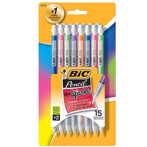 BIC Pencil Xtra Sparkle, colorful barrels, Medium Point (0.7mm) 15-Pack Blister, Black (MPLP151)