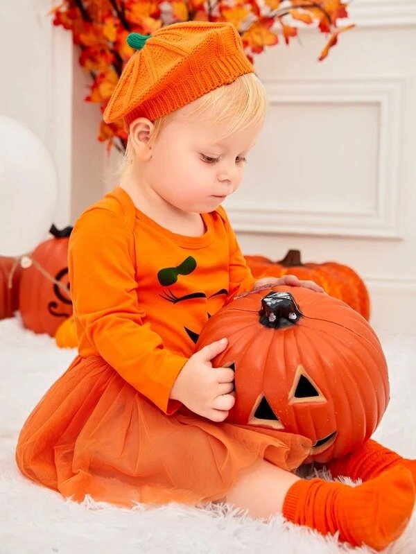1pc Baby Halloween Pumpkin Knit Hat