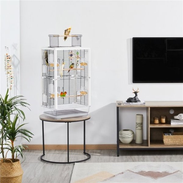 Yaheetech 32'' Transparent Bird Cage Parrot Cage with 2 Toys & 3 Dowels & 4 Food Cups for Small Birds/Parakeets/Budgies/Cockatiels, White