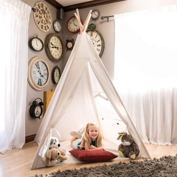 6ft Kids Pretend Cotton Teepee Play Tent w/ Mesh Window, Carrying Case