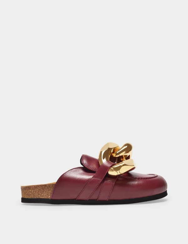 Chain Loafer Slides in Burgundy Leather