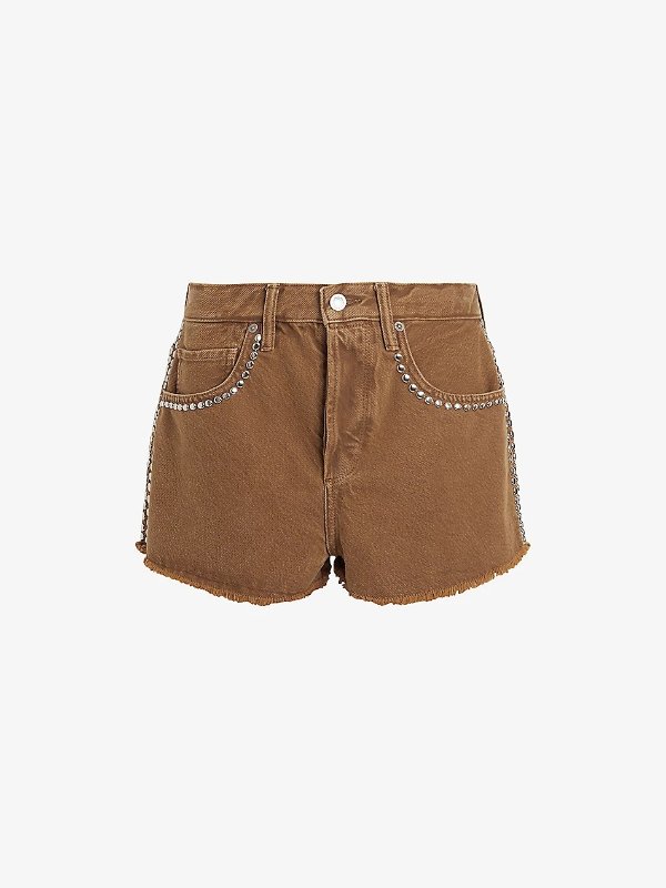Heidi stud-embellished raw-hem cotton-blend shorts