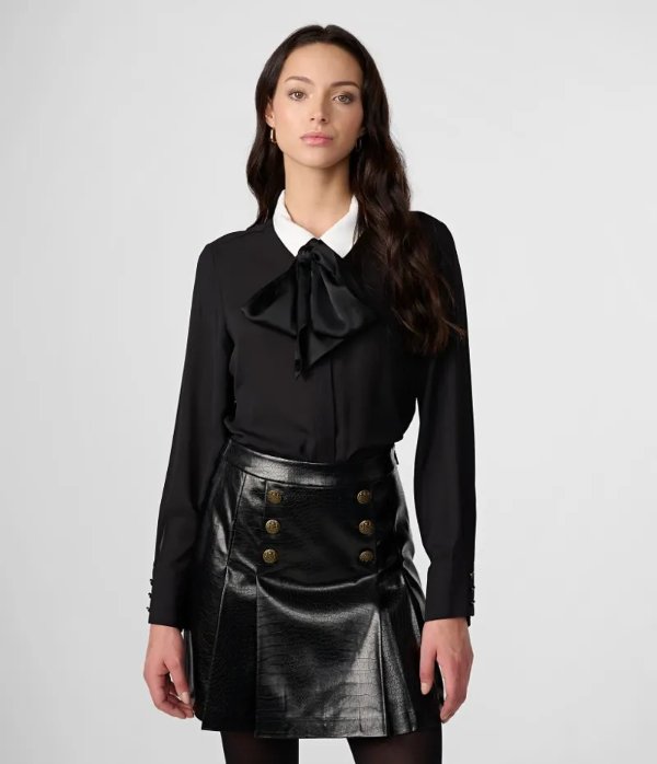 CONTRAST COLLAR BOW BLOUSE