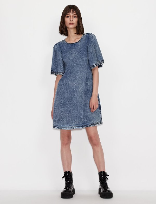 FLARED DENIM MINI DRESS, Mini Dress for Women | A|X Online Store