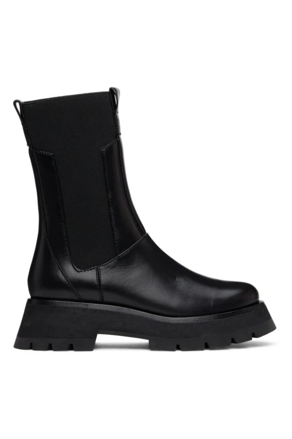 Black Lug Sole Kate Mid-Calf Chelsea Boots