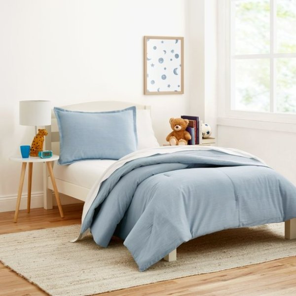 Gap Home Kids Washed Denim Organic Cotton Comforter Set, Twin, Light Blue, 2-Pieces