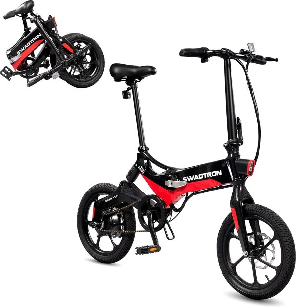 Swagtron EB-7 可折叠电动自行车促销 红黑色款