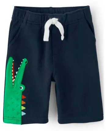 Boys Embroidered Alligator French Terry Knit Pull On Shorts - Critter Camp