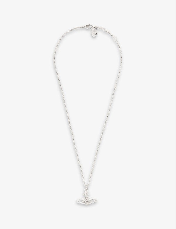 JEWELLERY Mayfair Bas Relief rhodium-plated brass and crystal pendant necklace