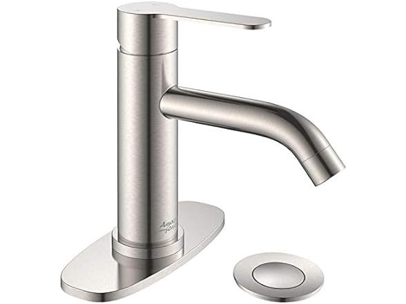 AMAZING FORCE Bathroom Faucet: Single Handle with Pop Up Drain and Deck Plate, 1 Or 3 Hole, Brushed Nickeln