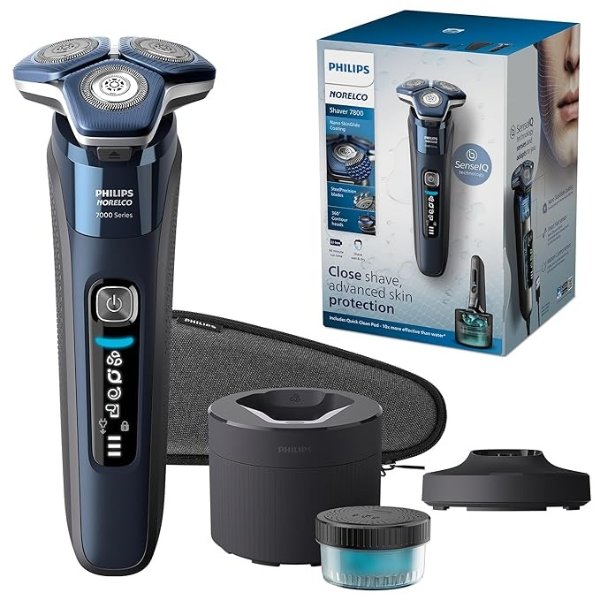 Norelco Shaver 7800, Rechargeable Wet & Dry Electric Shaver with SenseIQ Technology, Quick Clean Pod, Charging Stand, Travel Case and Pop-up Trimmer, S7885/85