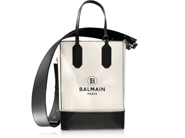 White & Black Printed Leather Shopping Bag