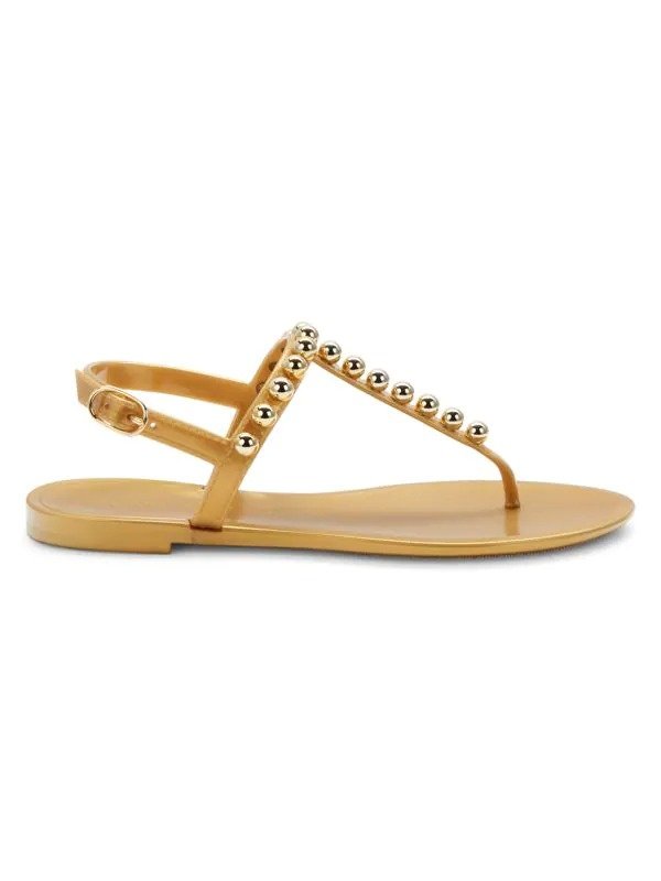 Goldie Metallic Bead T-Strap Jelly Sandals