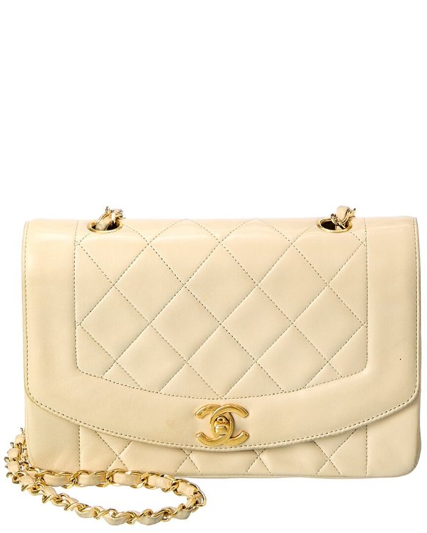 Ivory Quilted Leather Diana Small Flap Bag (Authentic Pre-Owned)