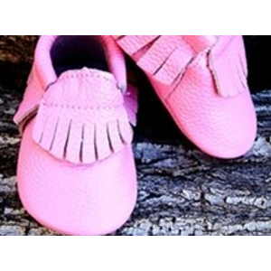 Two Toned Bow and Fringe Leather Baby Moccs