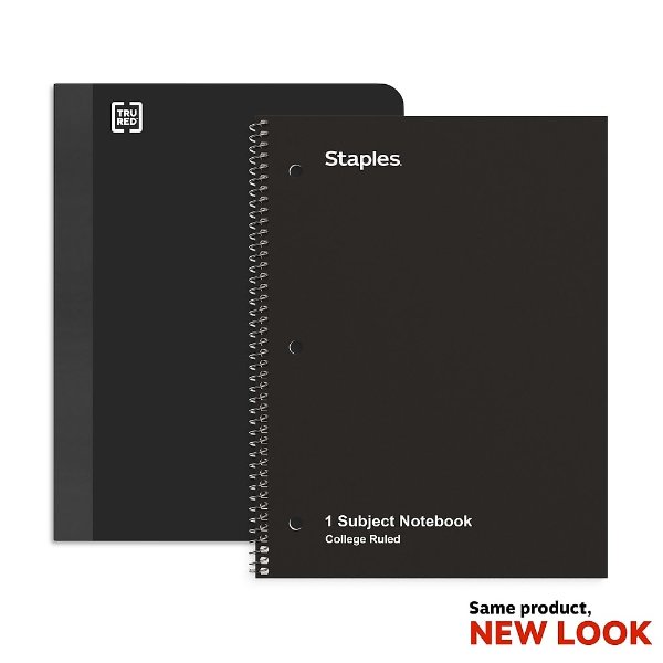 Staples 1-Subject Notebook, 8.5" x 10.5", College Ruled, 70 Sheets, Black, 3/Pack (TR58373)