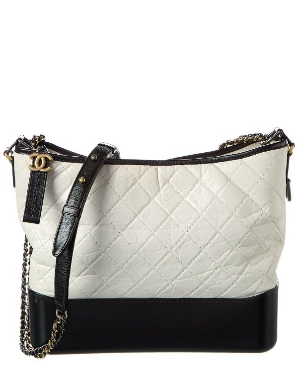 Black & White Quilted Aged Calfskin Leather Large Gabrielle Hobo Bag (Authentic Pre-Owned)