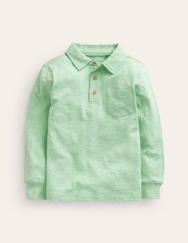 Slubbed Long-Sleeve Polo ShirtPistachio Green