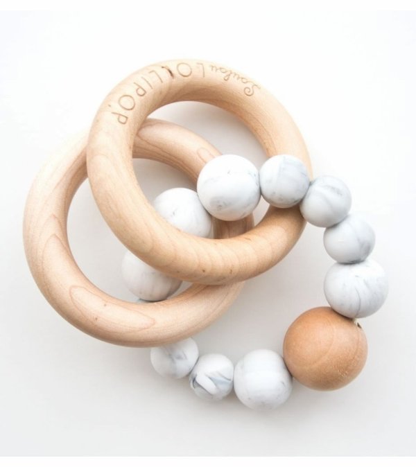 Bubble Wood + Silicone Teether Rattle - Marble