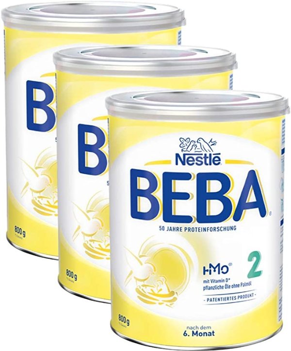 BEBA 婴儿奶粉 2段(适用于6月以上婴儿)，3罐装(3 x 800g)