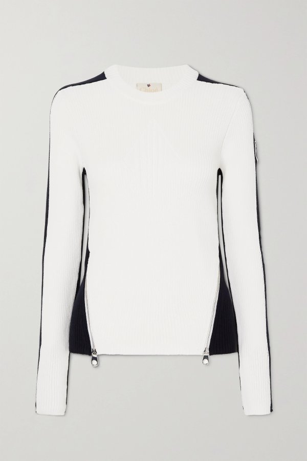 + Fusalp zip-embellished two-tone ribbed wool sweater