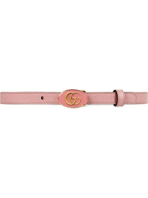 Leather belt with oval enameled buckle