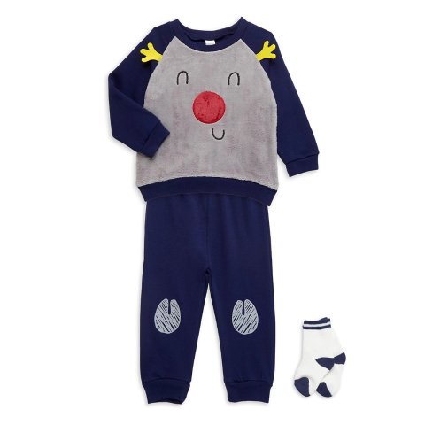 Baby Boy s 3-Piece Faux Fur Reindeer Pant Set