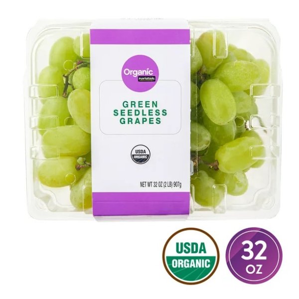 Organic Green Seedless Grapes, 2 lb