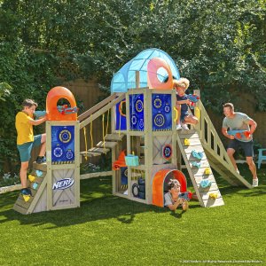 KidKraft Nerf Command Base Battle Fort Wooden Two-Story Playset with Rock Walls & Targets