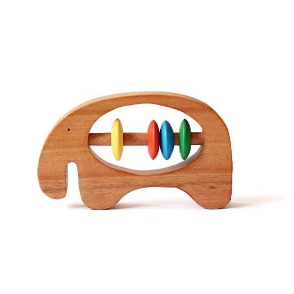 Organic Wooden Elephant Rattle and Teether for Babies