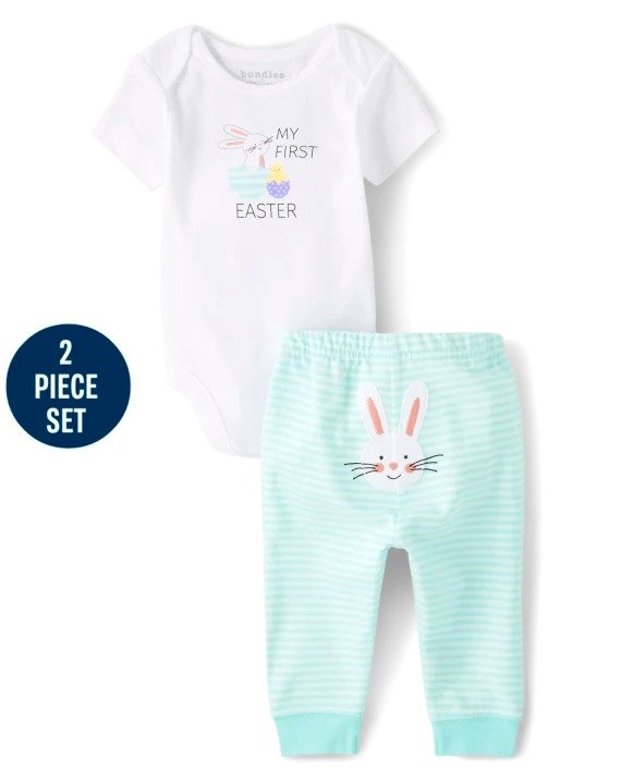 Unisex Baby Short Sleeve My First Easter And Bunny Print Pants 2-Piece Playwear Set | The Children's Place - CRYSTALMNT