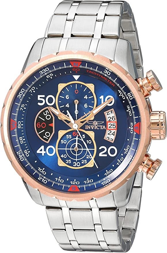 Men's 17203 AVIATOR Stainless Steel and 18k Rose Gold Ion-Plated Watch