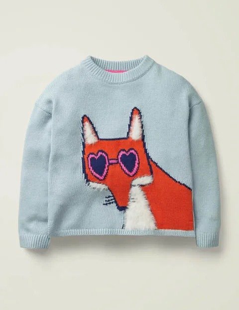 Fun Animal Sweater - Cloudburst Blue Fox | Boden US