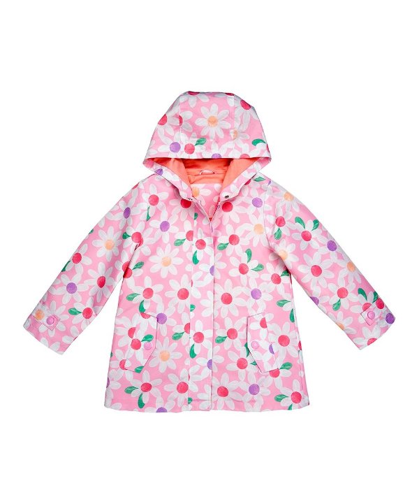 Light Pink Floral Hooded Raincoat - Toddler