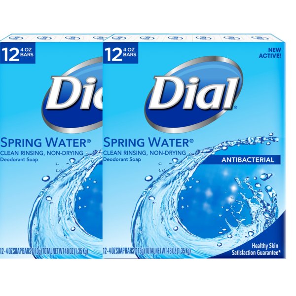 (Pack of 2) Dial Antibacterial Deodorant Bar Soap, Spring Water, 4 Ounce Bars, 12 Count