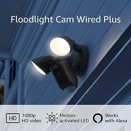 Floodlight Cam Wired Plus with motion-activated 1080p HD video, Black (2021 release)