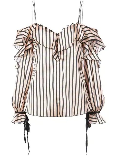 ruffle striped cold shoulder blouse