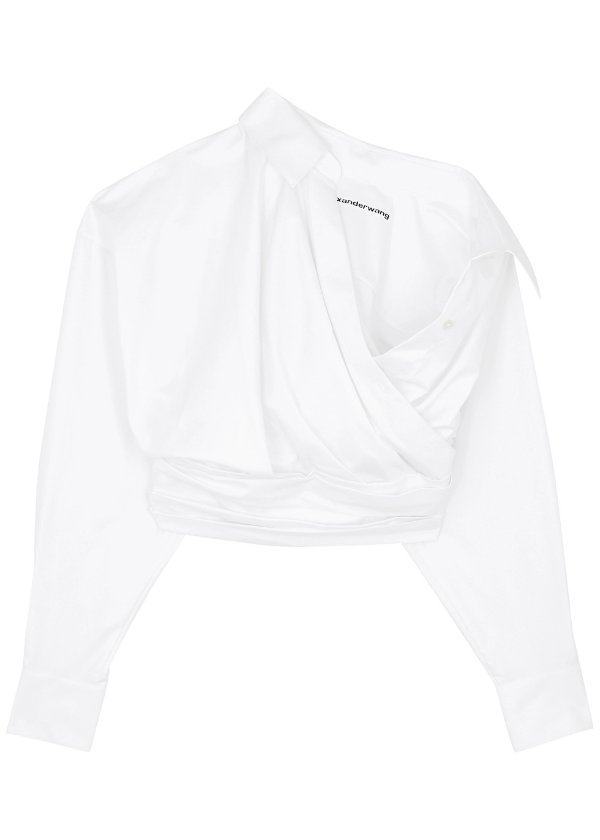 Asymmetric cropped cotton shirt