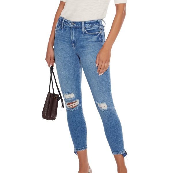 Le High Skinny cropped distressed high-rise skinny jeans