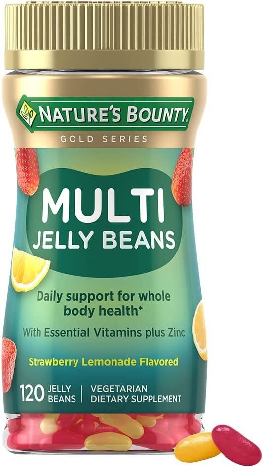 Multi Jelly Beans, with Zinc, Biotin, Vitamins A, D, E, K, Daily Support for Whole Body Health, Strawberry-Lemonade Flavor, 120 Count