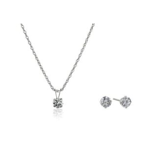 10k Gold Swarovski Pendant Necklace and Earrings Jewelry Set