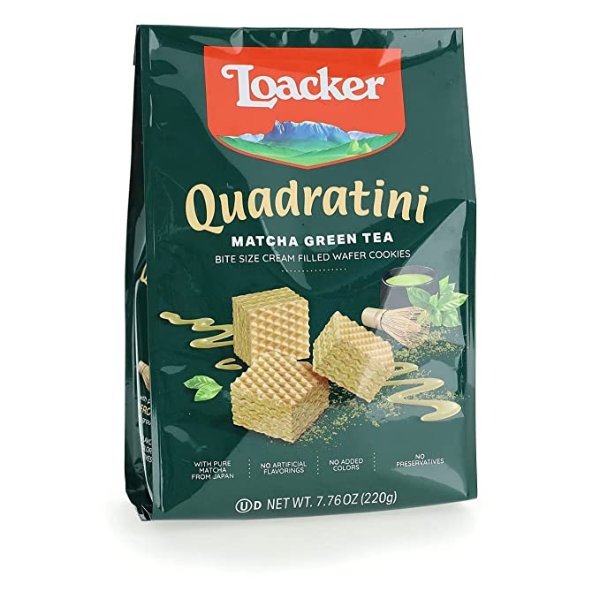 Quadratini Matcha green tea bite-size Wafer Cookies| LARGE Pack of 1 | Crispy Wafers with 4 creamy layers of finest Matcha green tea cream filling | great for snacks & desserts | No artificial flavorings, colors or preservatives | 7.76 oz