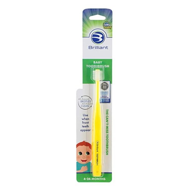 Brilliant Baby Toothbrush by Baby Buddy - for Ages 4-24 Months, BPA Free Super-Fine Micro Bristles Clean All-Around Mouth, Kids Love Them, Yellow, 1 Count