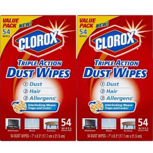 Clorox Triple Action Dust Wipes, 54 Count Box (Pack of 2)