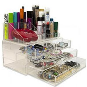 Acrylic Cosmetic Organizer with Drawers and Removable Lipstick Organizer with 20 Compartments by D'Eco